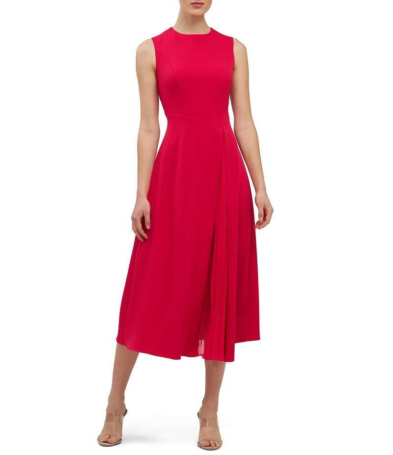 ケイ アンジャー レディース トップス ワンピース クレープ アシンメトリー プリーツ ミディ Kay Unger Elliot Stretch Crepe Asymmetric Waistline Pleated Midi Dress Lipstick