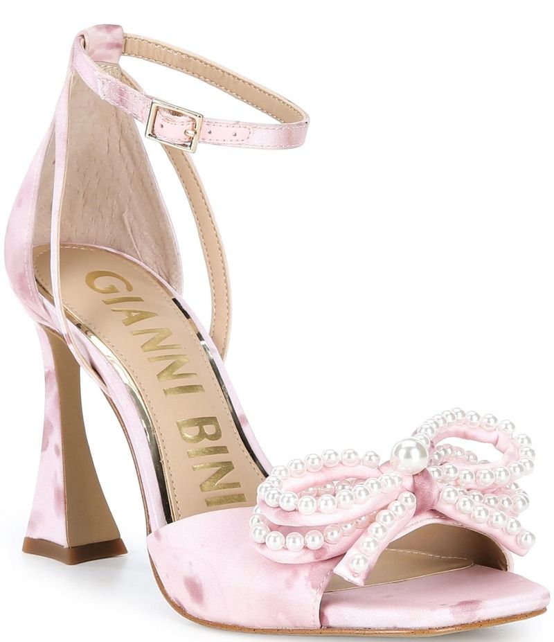 ジャンビニ レディース シューズ サンダル サテン アンクル Gianni Bini Lennon Satin Pearl Bow Ankle Strap Dressandals PinkPeach ピンク