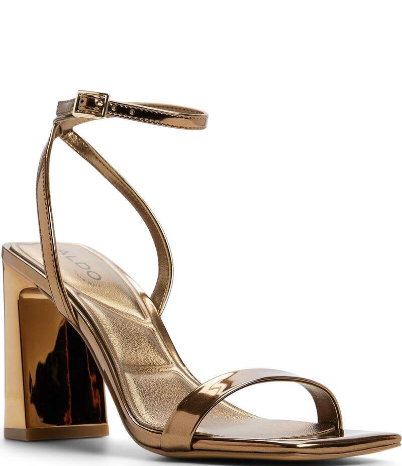 アルド レディース シューズ サンダル トール ALDO Azzira Metallic Mirror Patent Square Toe Dressandals Bronze メタリック