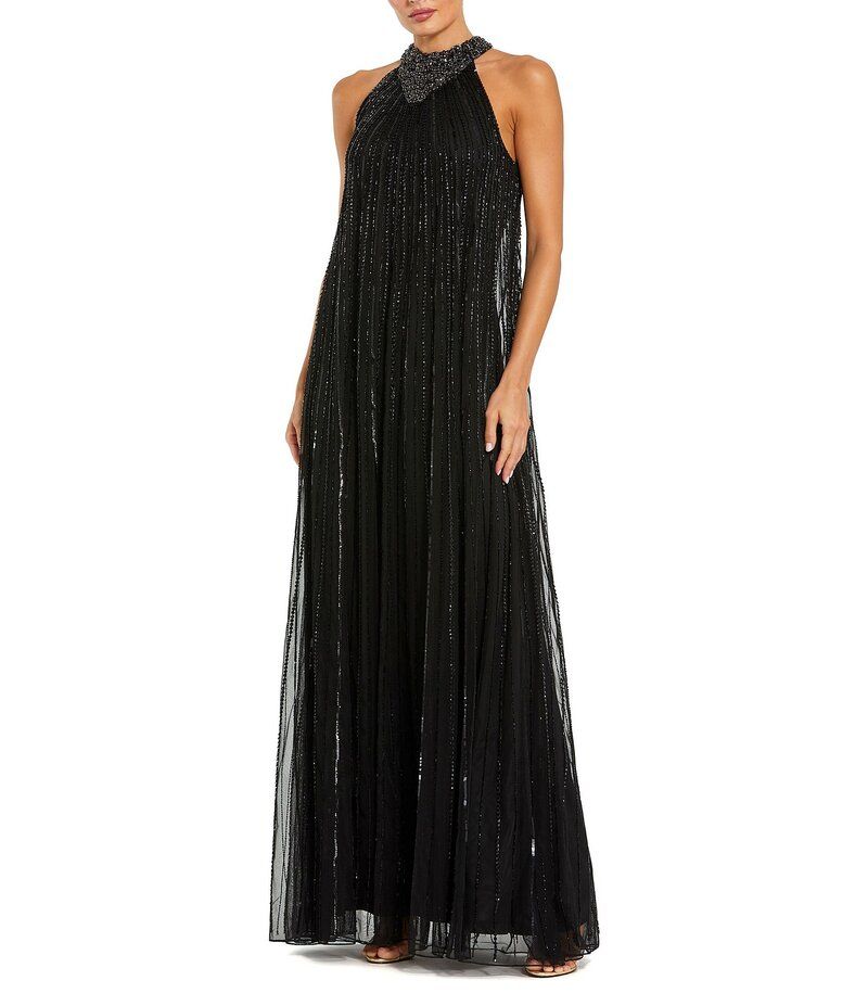 マックダガル レディース トップス ワンピース メッシュ スパンコール ノースリーブ ホルター Mac Duggal Sleeveless Halter Neck Mesh Sequin Gown Black ブラック