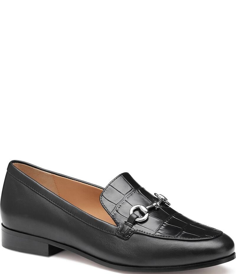 ジョンストンアンドマーフィー レディース シューズ スリッポン・ローファー レザー ローファー Johnston Murphy Womens Ali Leather Croco Embossed Bit Buckle Loafers Black ブラック