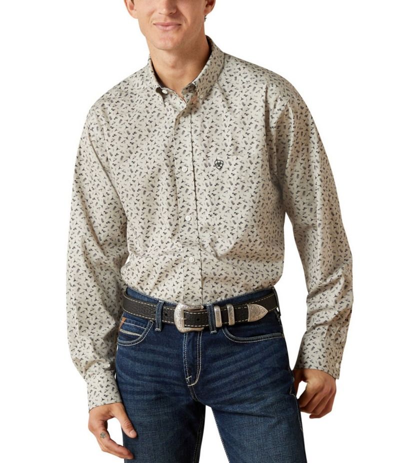 アリアト メンズ トップス シャツ プリント Ariat Wrinkle Free Charles Classic Fit Long Sleeve Printed Woven Shirt Silver シルバー