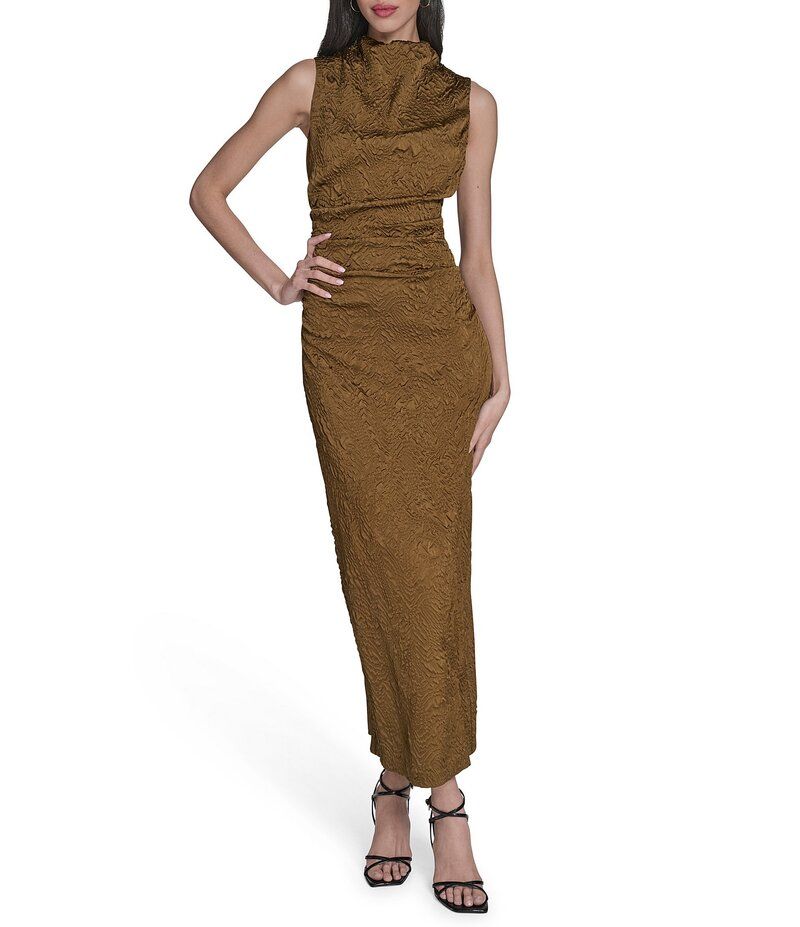 ヴィンスカムート レディース トップス ワンピース モックネック ミディワンピース ミディ ノースリーブ Vince Camuto Jacquard Mock Neck Sleeveless Bodycon Midi Dress Umber