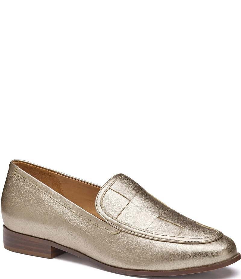ジョンストンアンドマーフィー レディース シューズ スリッポン・ローファー レザー ローファー Johnston Murphy Womens Ali Leather Woven Vamp Loafers Gold ゴールド