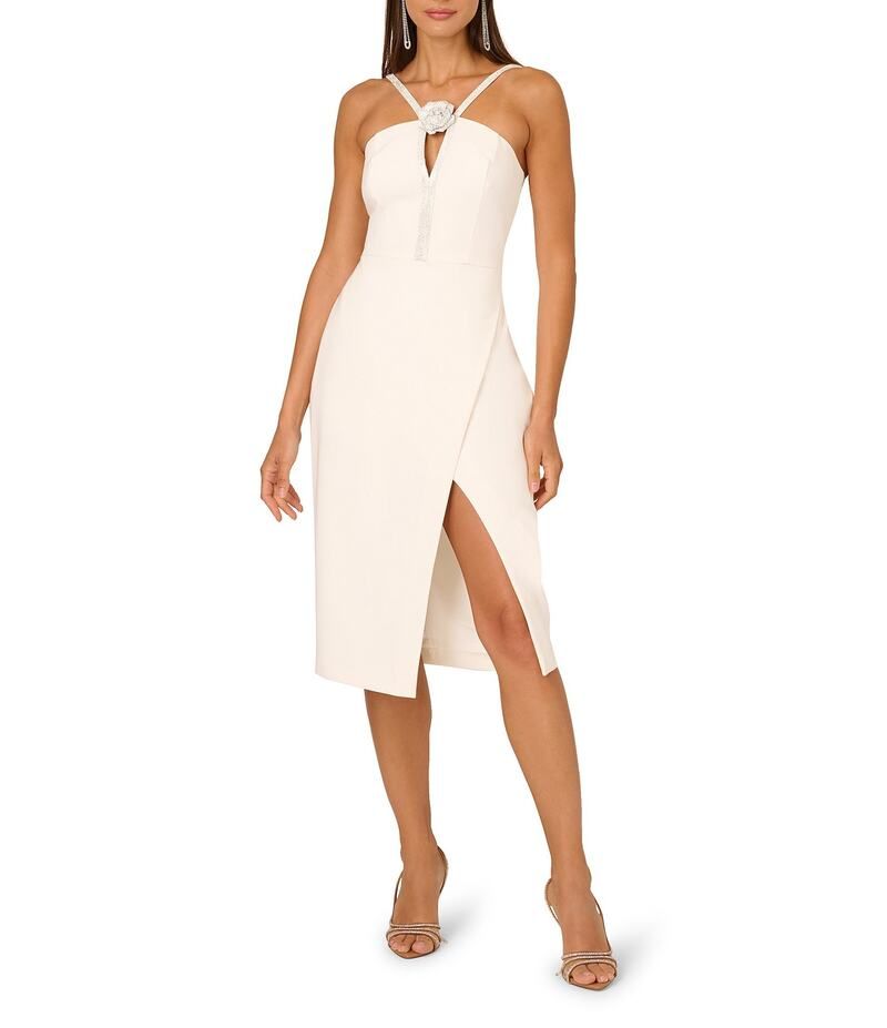 アドリアナ パペル レディース トップス ワンピース クレープ ミディ ホルター Adrianna by Adrianna Papell Stretch Crepe Halter Neck Front Bow Rhinestone Sheath Midi Dr