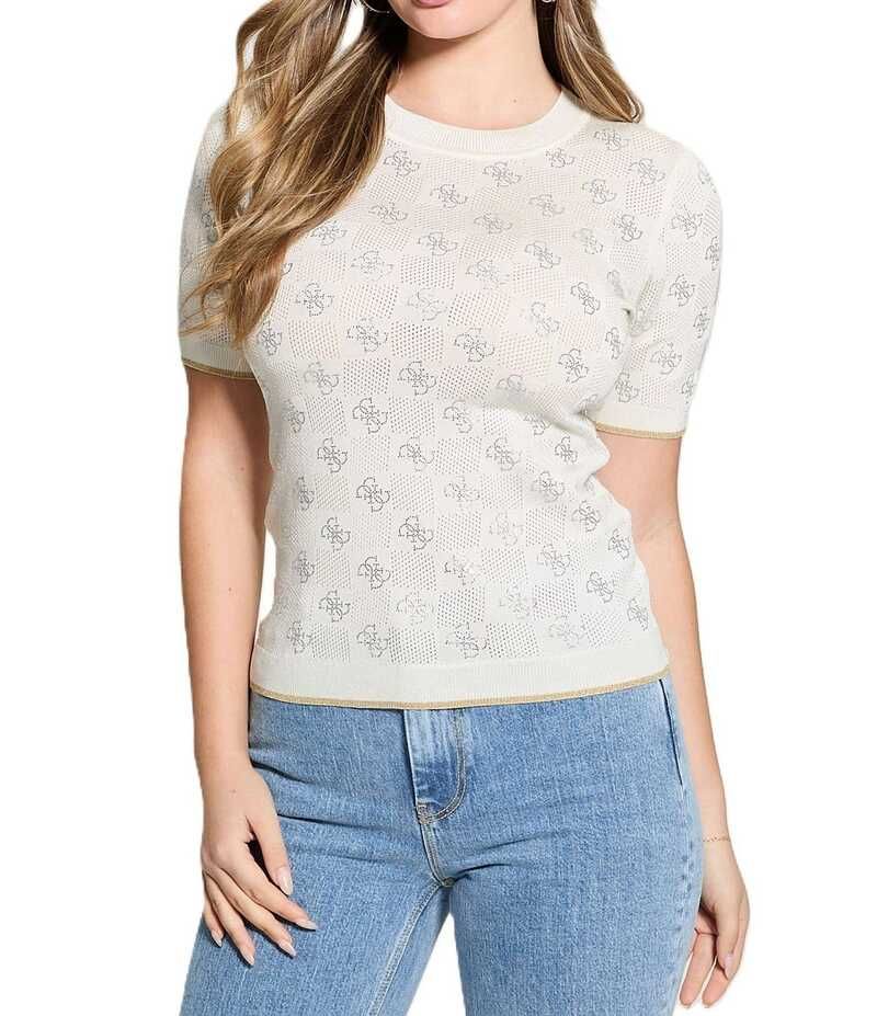 ゲス レディース アウター ニット・セーター セーター Guess Rosie Quattro G Short Sleeve Sweater Cream White ホワイト