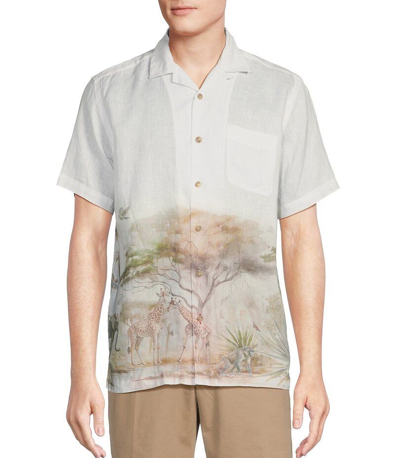 ダニエル クレミュ メンズ トップス シャツ ケープデザイン プリント キャップ ケープ リネン Cremieux Blue Label Cape Town Collection Landscape Print Short Sleeve Woven Camp