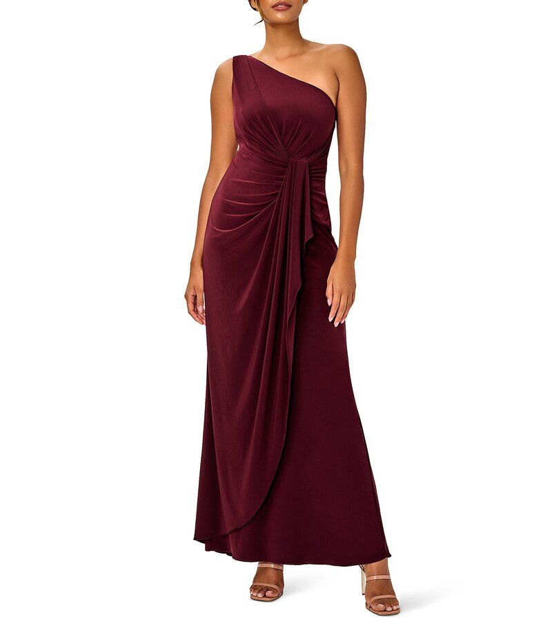 アドリアナ パペル レディース トップス ワンピース ドレープ ノースリーブ Adrianna Papell Stretch One Shoulder Sleeveless Twisted Front Draped Gown Red Wine レッド