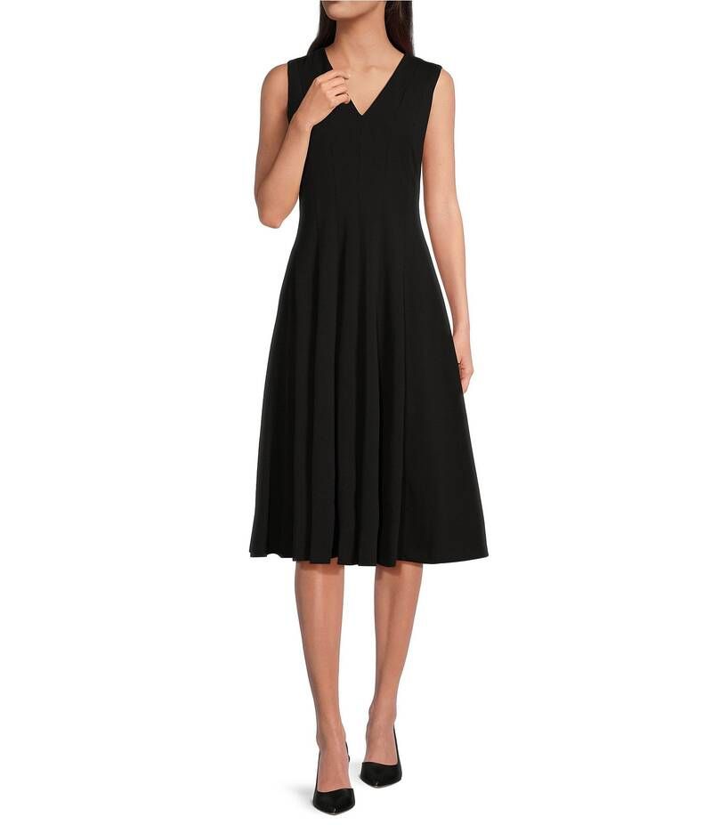 カルバンクライン レディース トップス ワンピース Vネック クレープ スキューバ ノースリーブ Calvin Klein VNeck Sleeveless Scuba Crepe Fit And Flare Dress Black ブラック