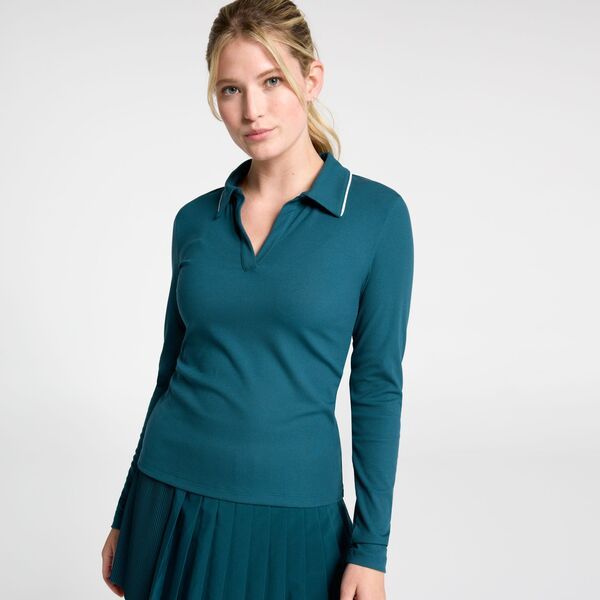 キャリー レディース トップス ポロシャツ CALIA Womens Rib Long Sleeve Johnny Golf Polo Sea Green グリーン