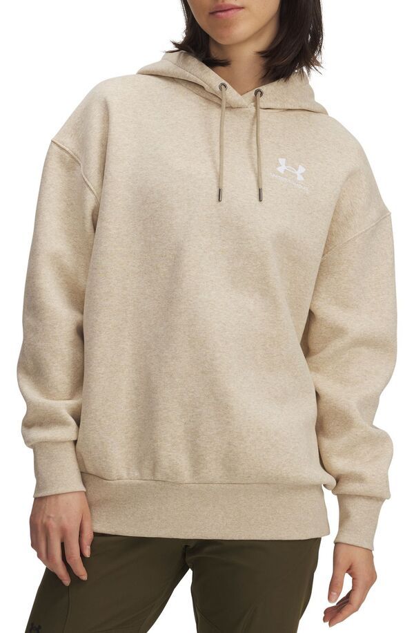 アンダーアーマー レディース アウター パーカー・スウェット フリース Under Armour Womens Icon Fleece Oversized Hoodie City Khaki Light HrWhite ホワイト