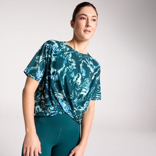 キャリー レディース トップス Tシャツ CALIA Womens Tissue Texture Twistee Moss Print Sea Green グリーン