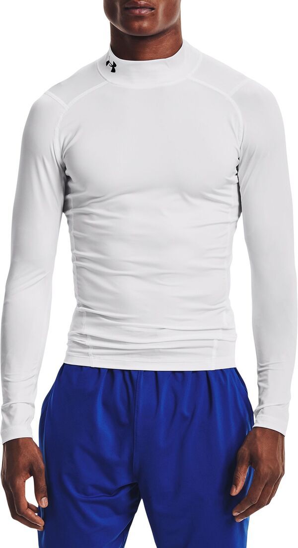 アンダーアーマー メンズ トップス シャツ モックネック Under Armour Mens HeatGear Mock Neck Long Sleeve Compression Shirt WhiteBlack ホワイト