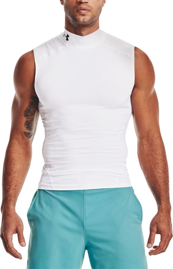 アンダーアーマー メンズ トップス シャツ ノースリーブ Under Armour Mens HeatGear Compression Mock Sleevelesshirt WhiteBlack ホワイト