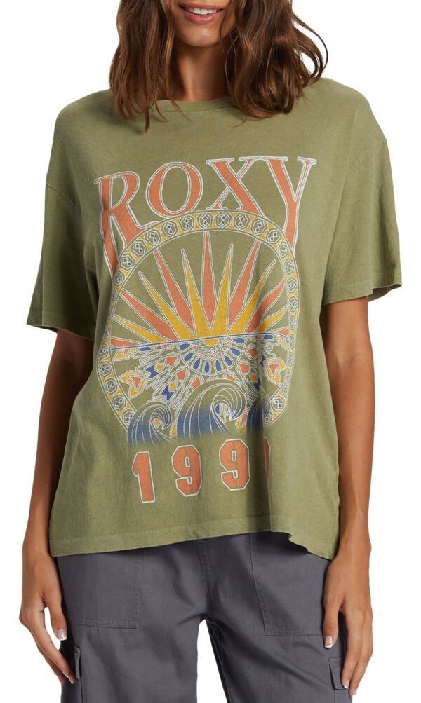 ロキシー レディース トップス Tシャツ グラフィック Roxy Womensurfs Up Graphic TShirt Oil Green グリーン