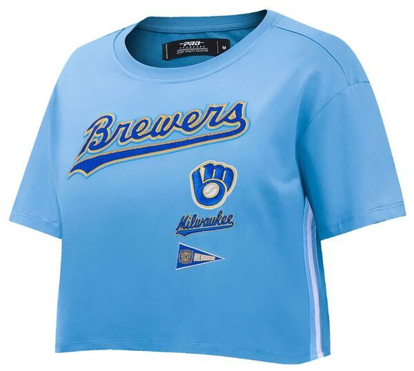 プロスタンダード レディース トップス Tシャツ Pro Standard Womens Milwaukee Brewers Retro Boxy TShirt Blue ブルー