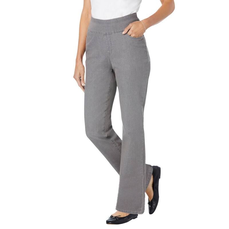 ウーマン ウィズイン レディース ボトムス デニムパンツ ブーツカット プラスサイズ ブーツ ジーンズ Woman Within Plusize PullOn Bootcut GapFree Stretch Denim Jeans Grey Denim グレー