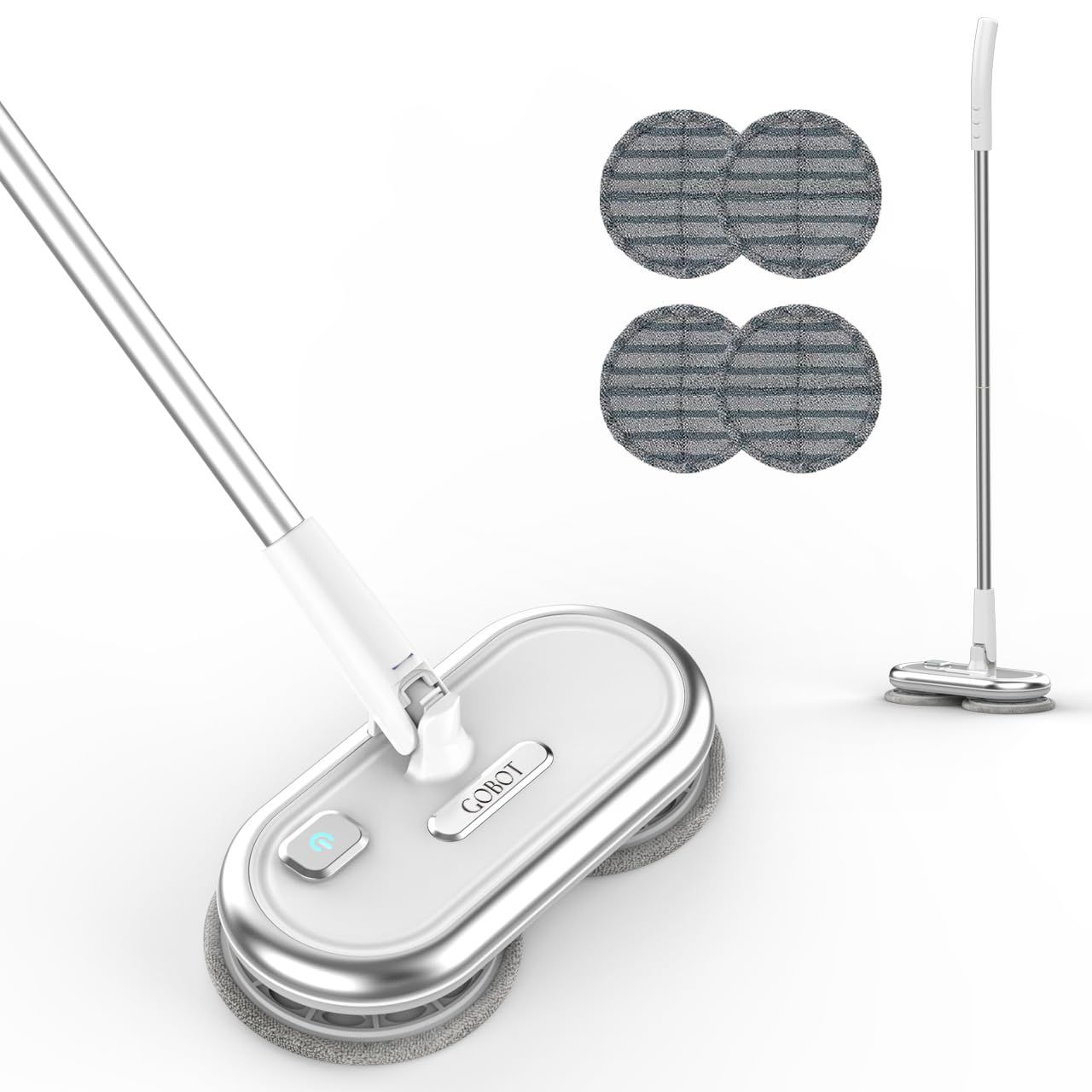 GOBOT 電動 回転モップクリーナ 軽量 電動モップ 水拭き コードレス 床拭き モップパッド4枚付き フローリング掃除 高速回転 充電式 自立式 掃除グッズ送料無料 450de6bf