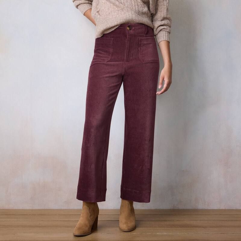 LC Lauren Conrad レディース ボトムス カジュアルパンツ ワイドレッグ プチ クロップド Petite LC Lauren Conrad Super High Rise Wide Leg Cropped Pants Maddie Plum プラ