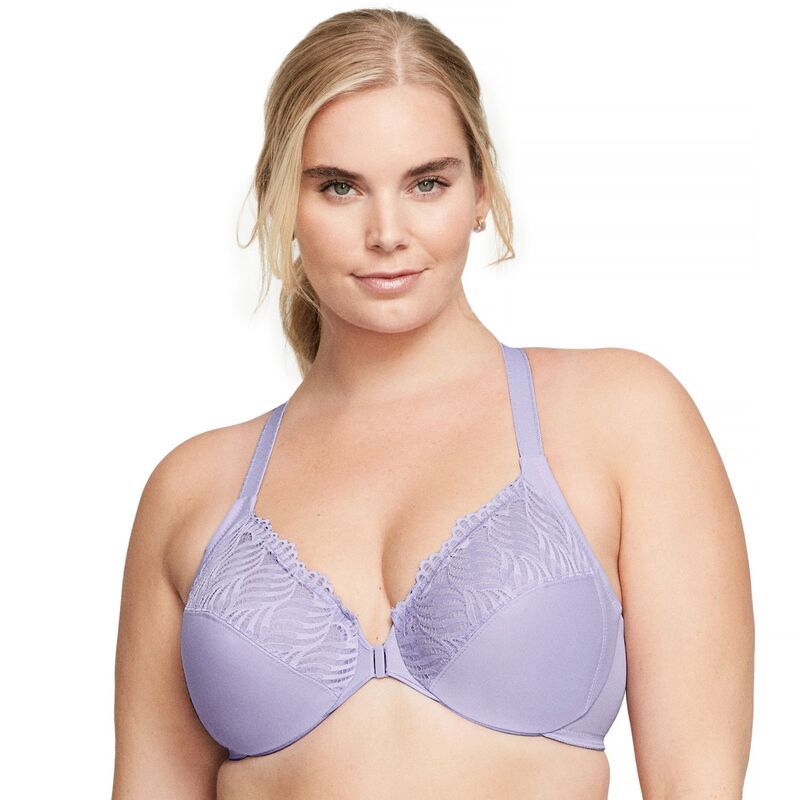 グラマライズ レディース アンダーウェア ブラジャー プラスサイズ Plusize Glamorise Full Figure FrontClosure TBack WonderWire Underwire Bra 1246 Soft Lilac ライラック