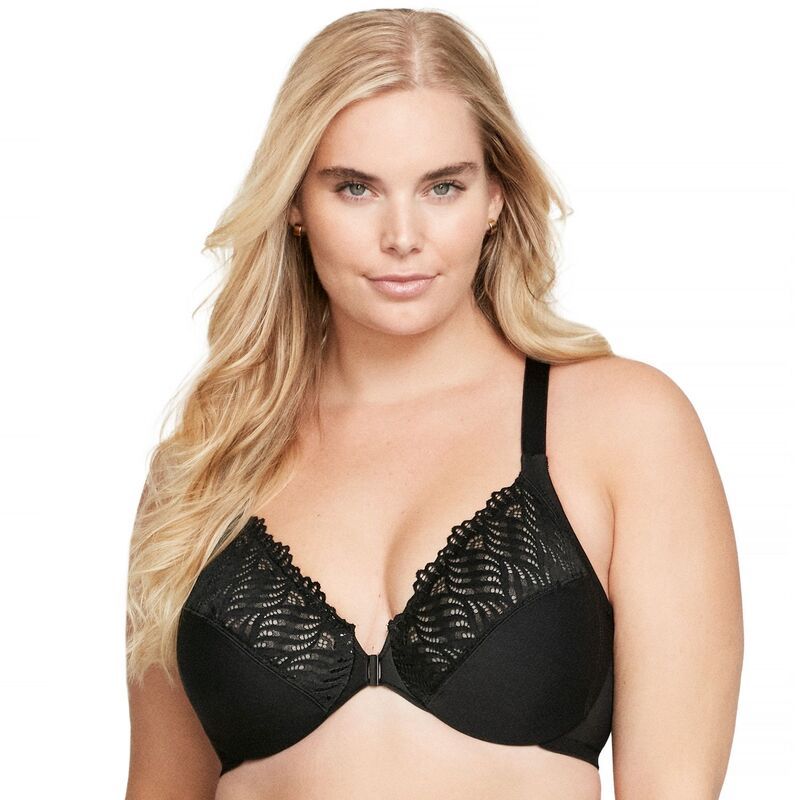 グラマライズ レディース アンダーウェア ブラジャー プラスサイズ Plusize Glamorise Full Figure FrontClosure TBack WonderWire Underwire Bra 1246 Black ブラック