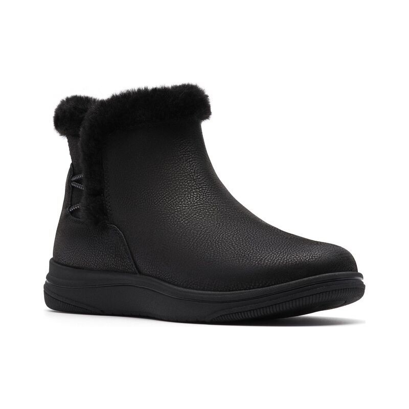 クラークス レディース シューズ ブーツ・レインブーツ アンクル Clarks Cloudsteppers Breeze Faux Fur WomenslipOn Ankle Boots Black Textile ブラック