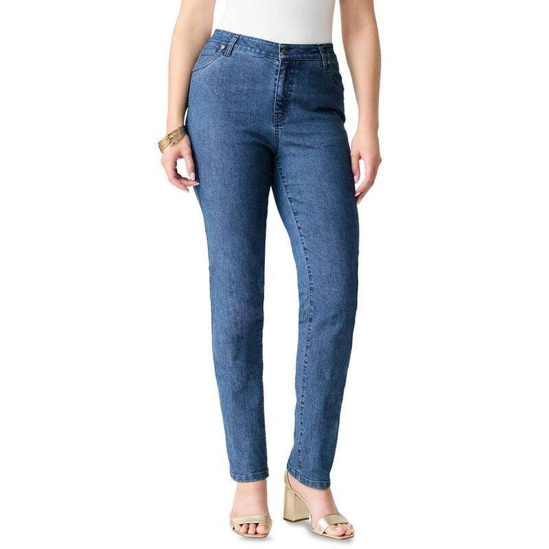 ロアマンズ レディース ボトムス デニムパンツ ストレート プラスサイズ プチ Roamans Womens Plusize Petite Classic Stretch Straight Leg Jean Medium Stonewash