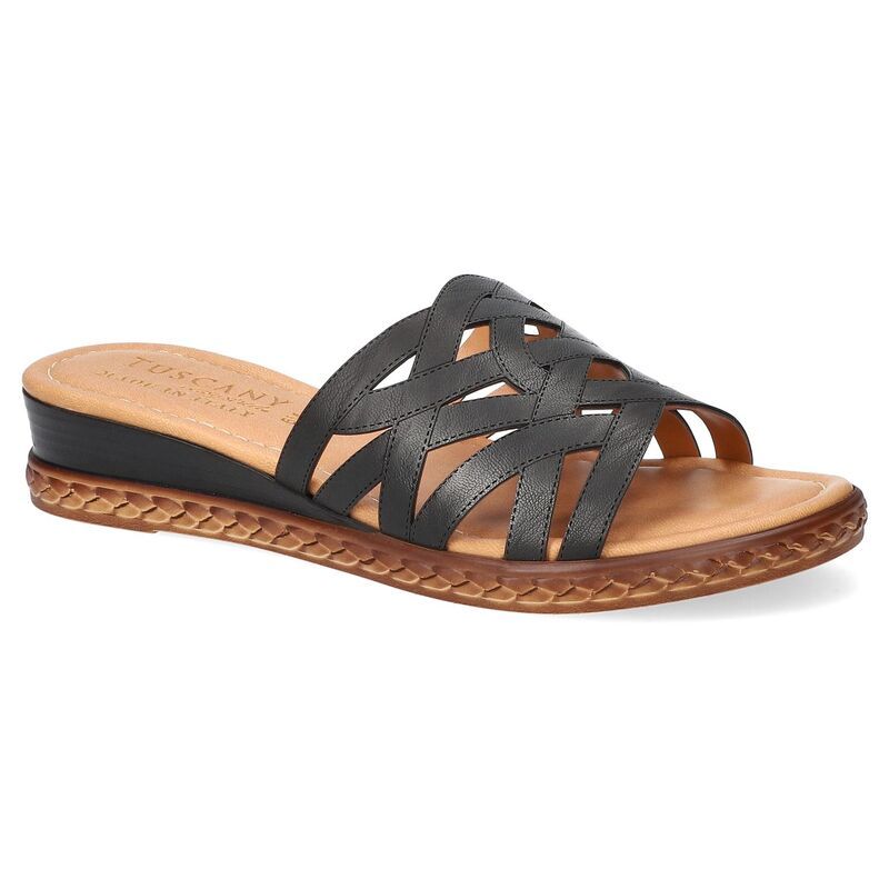 イージーストリート レディース シューズ サンダル Easy Street Edda Tuscany Womens Wedge Slide Sandals Black ブラック