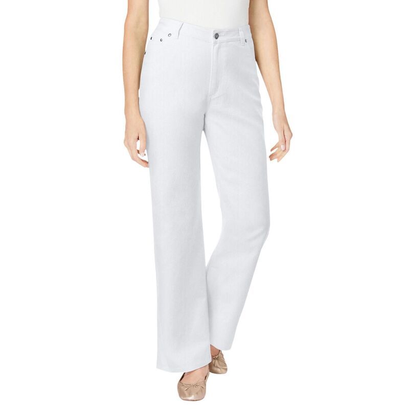 ウーマン ウィズイン レディース ボトムス デニムパンツ プラスサイズ プチ Woman Within Womens Plusize Petite WideLeg Stretch Denim Jean White ホワイト