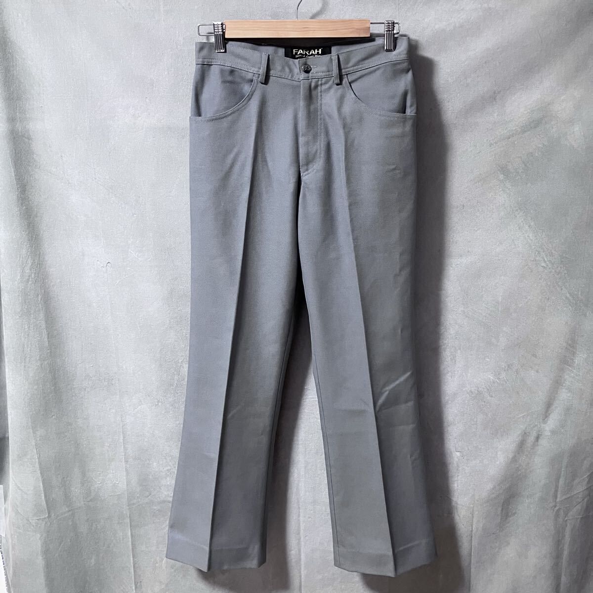 FARAH ファーラー バーニーズニューヨーク 別注 ポリエステルビスコース 形状記憶 フレア カウボーイ パンツ size.W29 L34 ブルーグレー
