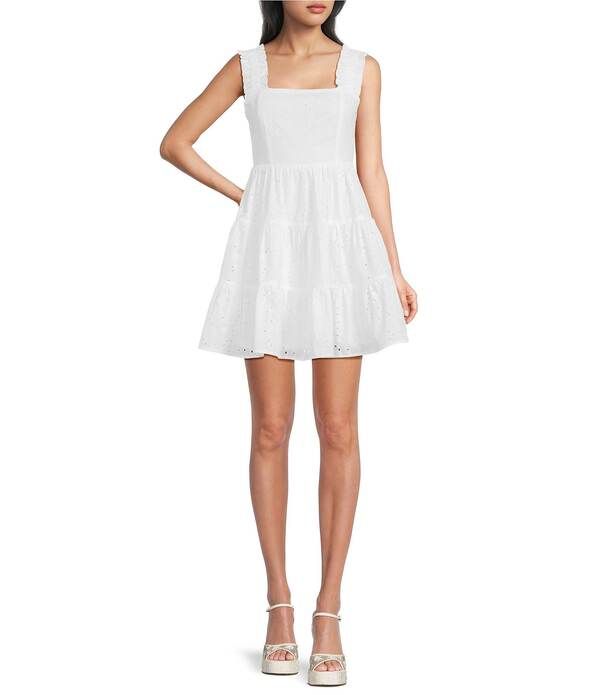 ディーエリー レディース トップス ワンピース ミニ ノースリーブ Deelly Eyelet Square Neck Sleeveless Mini Dress White ホワイト