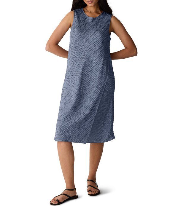 エイリーンフィッシャー レディース トップス ワンピース クルーネック シルク ノースリーブ Eileen Fisher Textured Silk Jacquard Crew Neck Sleeveless Dress Flint
