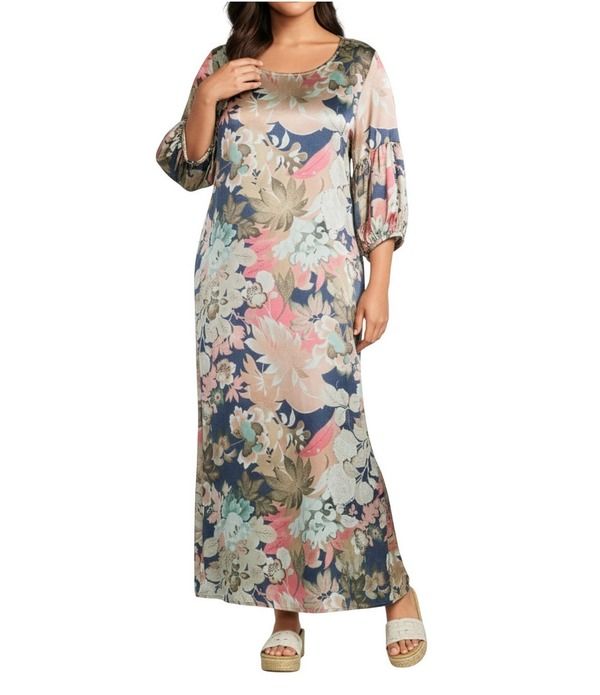 ブライン ウォーカー レディース トップス ワンピース プラスサイズ Bryn Walker Plusize Lanterna Fiori Giardino Round Neck 34 Sleeve Dress Fiori