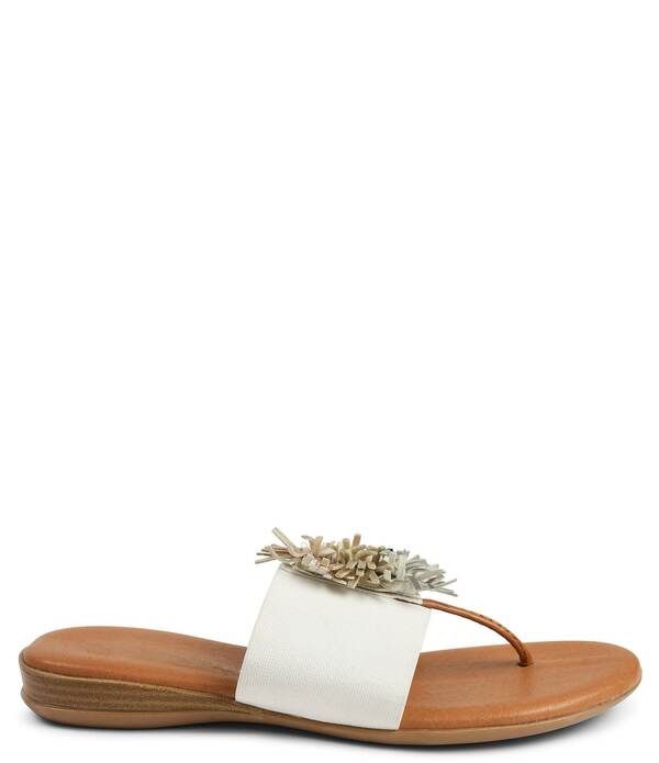 アンドレアース レディース シューズ サンダル レザー フリンジ Andre Assous Novalee Featherweight Elastic Leather Fringe Thong Sandals WhiteMetal ホワイト