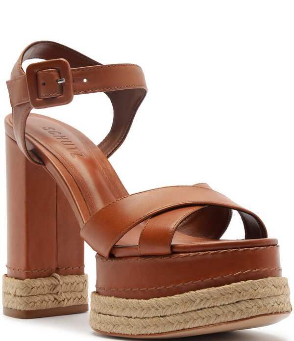 シュッツ レディース シューズ サンダル プラットフォーム レザー ヒール Schutz Hilda Rope High Leather Platform Block Heel Sandals Cognac