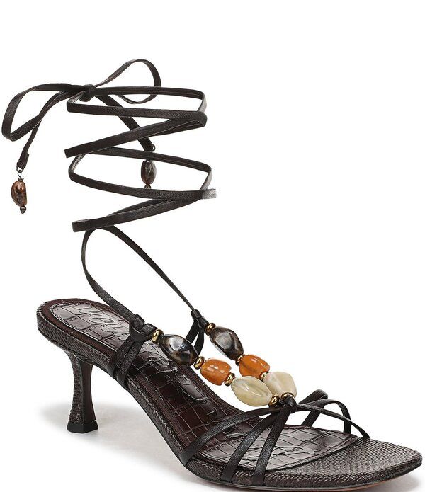 サムエデルマン レディース シューズ ヒール ラップワンピース サンダル アンクル レザー Sam Edelman Paloma Stonembellished Leather Ankle Wrap Dressandals Cafe Noir ストーン