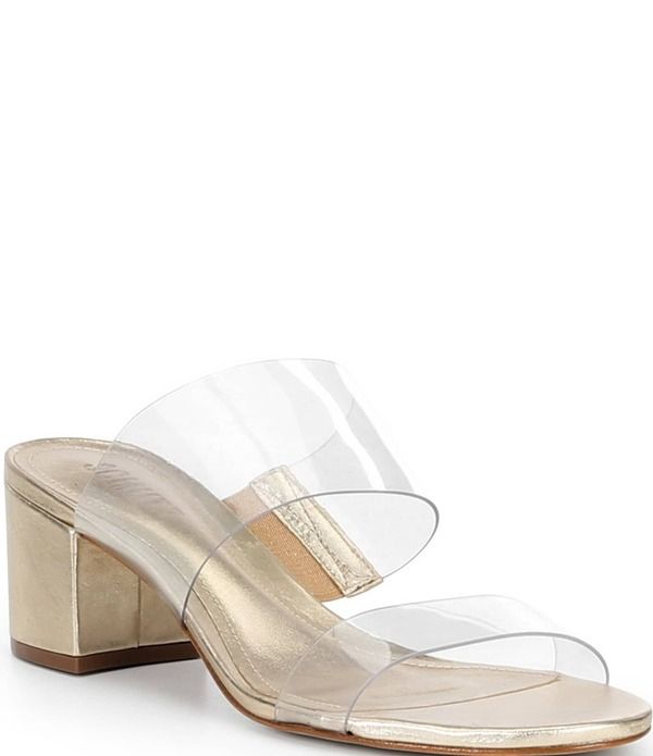 シュッツ レディース シューズ サンダル ヒール Schutz Victorie Vinyl Banded Block Heel Slip On Sandals Platinum