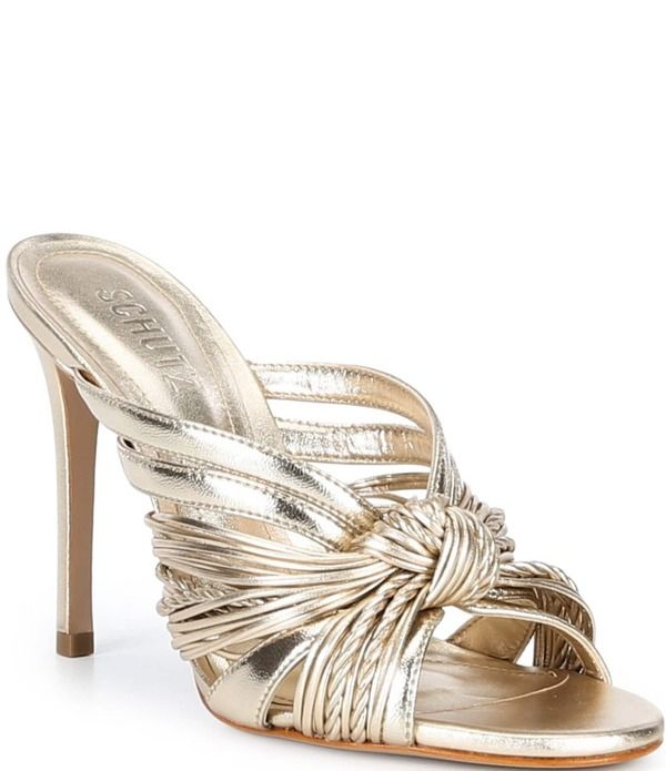 シュッツ レディース シューズ サンダル トール レザー Schutz Gaya Knotted Metallic Leather Slide Stiletto Dressandals Platina メタリック