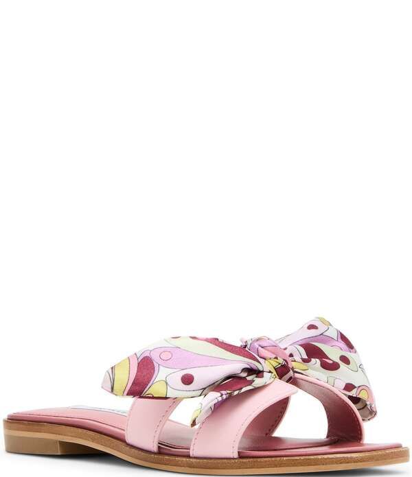 スティーブ マデン レディース シューズ パンプス プリント サンダル レザー Steve Madden Hadyn Groovy Print Scarf Leather Flat Slide Sandals PinkMulti ピンク