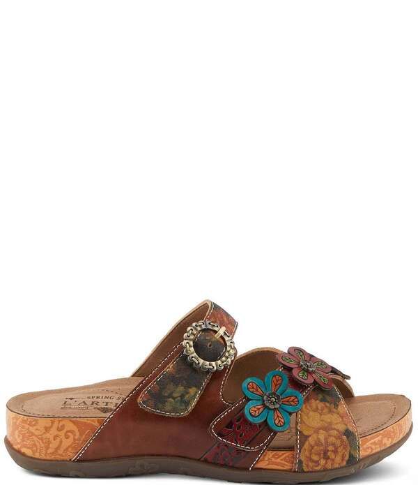 ラリティステ レディース シューズ サンダル レザー LARTISTE Caelana Leather Flower Detailed Slide Sandals Brown Multi ブラウン