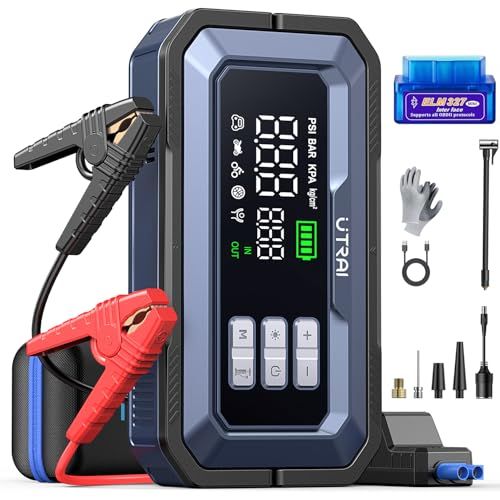 ☆新品☆UTRAI ジャンプスターター 6000A 大容量 【6in1多機能】エアコンプレッサー 150PSI OBD2車両診断 折りたたみ式ハンドル 2種類LEDライト 12Vガソリン車全排気量・ディーゼル車12L以下対応 QC3.0急速充 c7777845