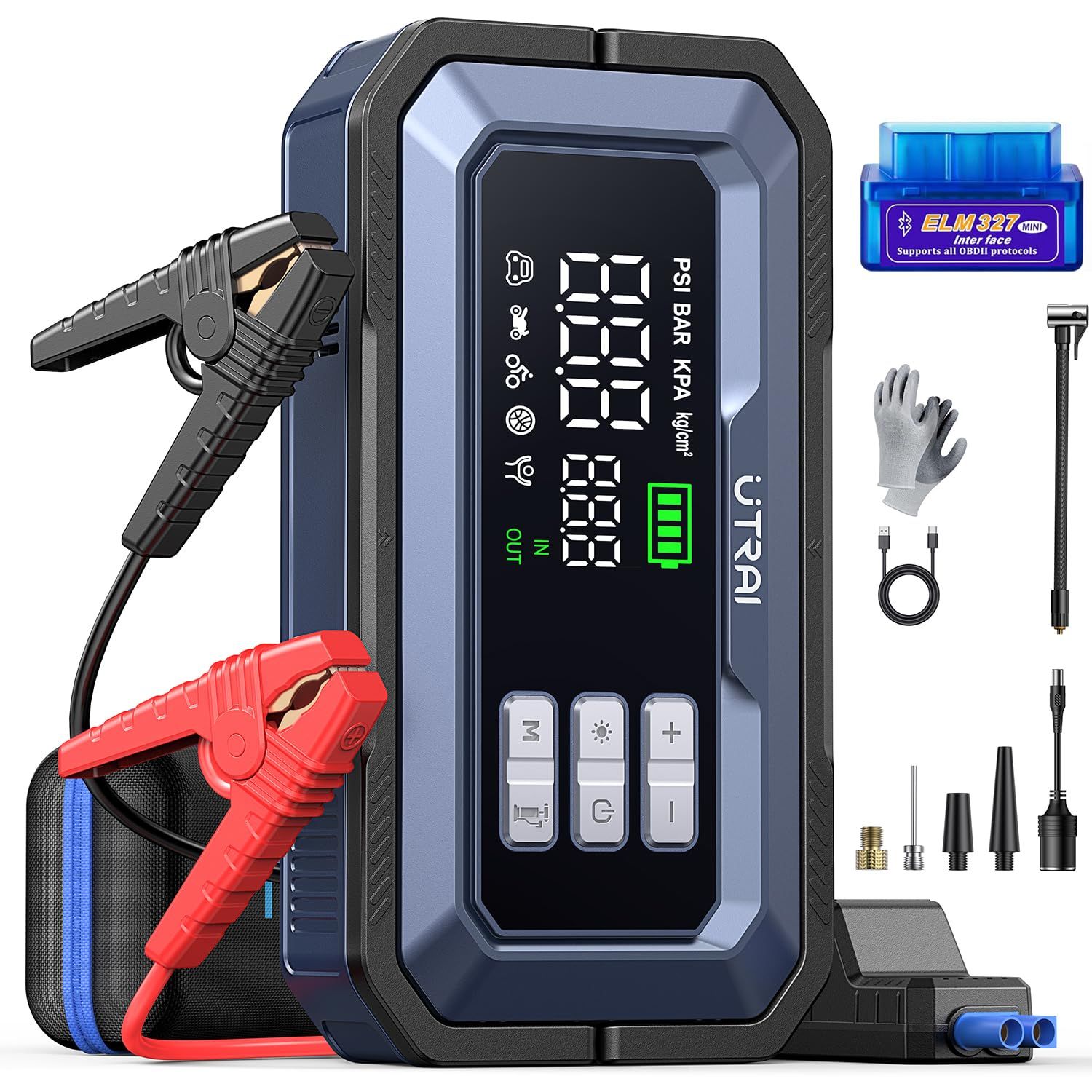 ☆新品☆UTRAI ジャンプスターター 6000A 大容量 【6in1多機能】エアコンプレッサー 150PSI OBD2車両診断 折りたたみ式ハンドル 2種類LEDライト 12Vガソリン車全排気量・ディーゼル車12L以下対応 QC3.0急速充 c7777845