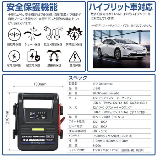 ☆新品☆88HOUSE ジャンプスターター 12V 大容量 修理対応可 20000mAh リン酸鉄 リチウム電池 車両から急速充電 バックチャージシステム 安心の リン酸鉄 12V 1年 ハイブリット車対応 軽量 安全機能 ヒーター搭載 マル c6897533