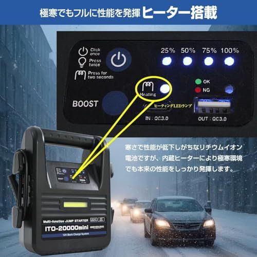 ☆新品☆88HOUSE ジャンプスターター 12V 大容量 修理対応可 20000mAh リン酸鉄 リチウム電池 車両から急速充電 バックチャージシステム 安心の リン酸鉄 12V 1年 ハイブリット車対応 軽量 安全機能 ヒーター搭載 マル c6897533