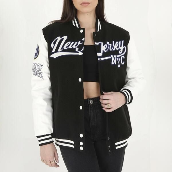 ブレーブソウル レディース アウター ジャケット・ブルゾン Brave Soul BS Womens Oversized Varsity Jacket with Arm Badge Details BlackWhite ホワイト