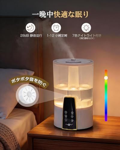 ☆新品☆加湿器 大容量 卓上【2026年新登場・3-in-1 アロマ対応】4L 超音波式 加湿器. 上から給水 最大40時間連続稼働 7色LEDライト/おやすみモード/消灯可能 静音 除菌 空焚き防止 湿度設定 3段階ミスト 360°回転ノズ 086809ce ☆新品☆加湿器 大容量 卓上【2026年新登場・3-in-1 アロマ対応】4L 超音波式 加湿器. 上から給水 最大40時間連続稼働 7色LEDライト/おやすみモード/消灯可能 静音 除菌 空焚き防止 湿度設定 3段階ミスト 360°回転ノズ 086809ce