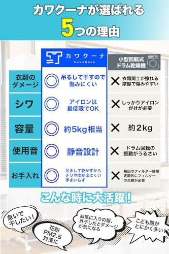 ☆新品☆カワクーナL 衣類乾燥機 5kg 部屋干し対策 室内乾燥機 高温除菌 花粉対策 静音設計 大容量 工事不要 省エネ f1b65062