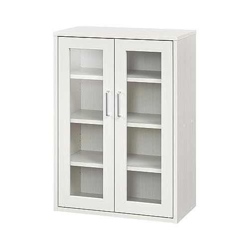 ☆新品☆白井産業(Shirai) キャビネット カップボード キッチン収納 ガラス 同シリーズで組み合わせ自由自在 一人暮らしの部屋や狭いスペースにぴったりサイズ ホワイト 白木目 ベーシックデザイン 幅56.6×奥行29.5×高さ80cm 32ea1602