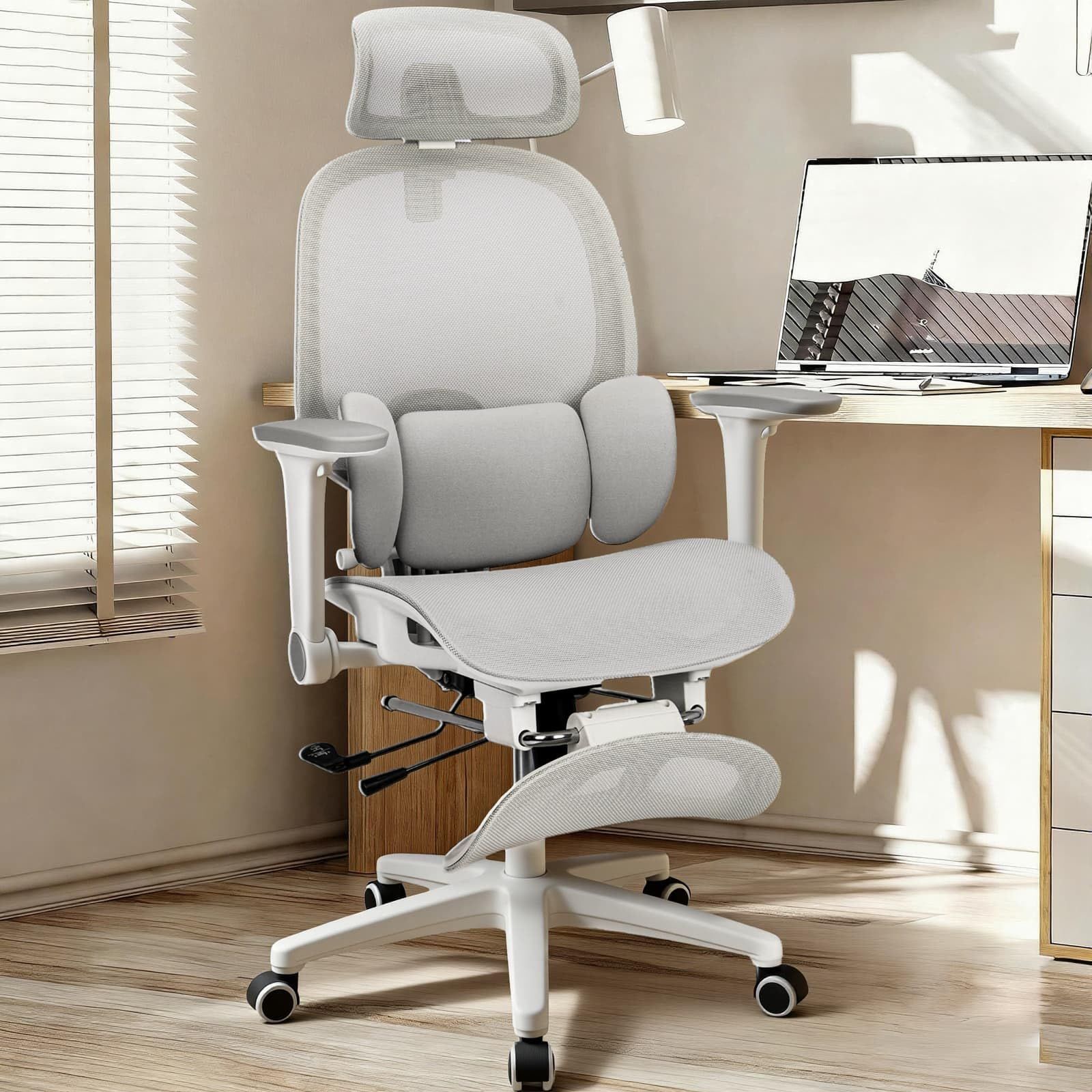 ☆新品☆オフィスチェア メッシュ デスクチェア 独立型3ゾーンランバーサポート 疲れない 人間工学 ゲーミングチェア 2Dヘッドレスト 4Dアームレスト パソコンチェア オットマン リクライニングロック 勉強椅子 事務椅子 キャスター付き ワ 4a620242