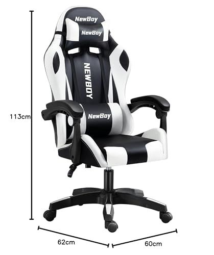 ☆新品☆NewBoy ゲーミングチェア gaming chair オフィスチェア オットマン オフィス ゲーム用 リクライニング デスク/パソコンチェア 疲れない 椅子 テレワーク (黒と白) 1799a1a7